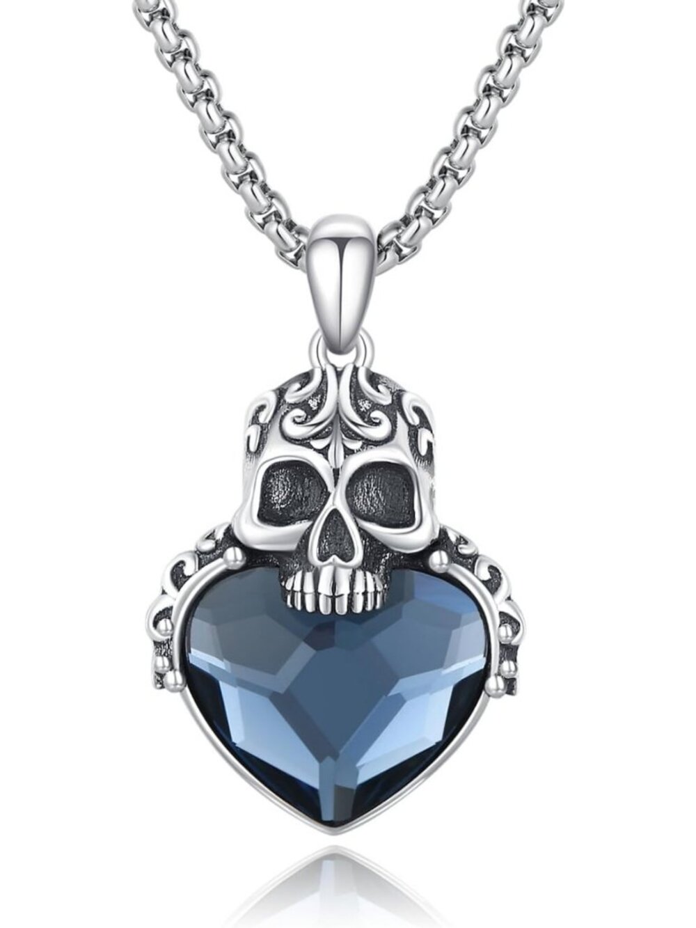 Gothic Skull Pendant Necklace, 925 Sterling Silver with Crystal, Unisex Jewelry